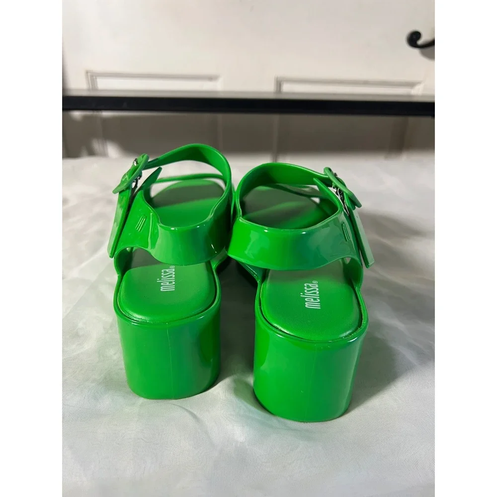 Melissa Platform Jelly Sandals Size 7 Retro Chunky Green PVC Buckle Strap